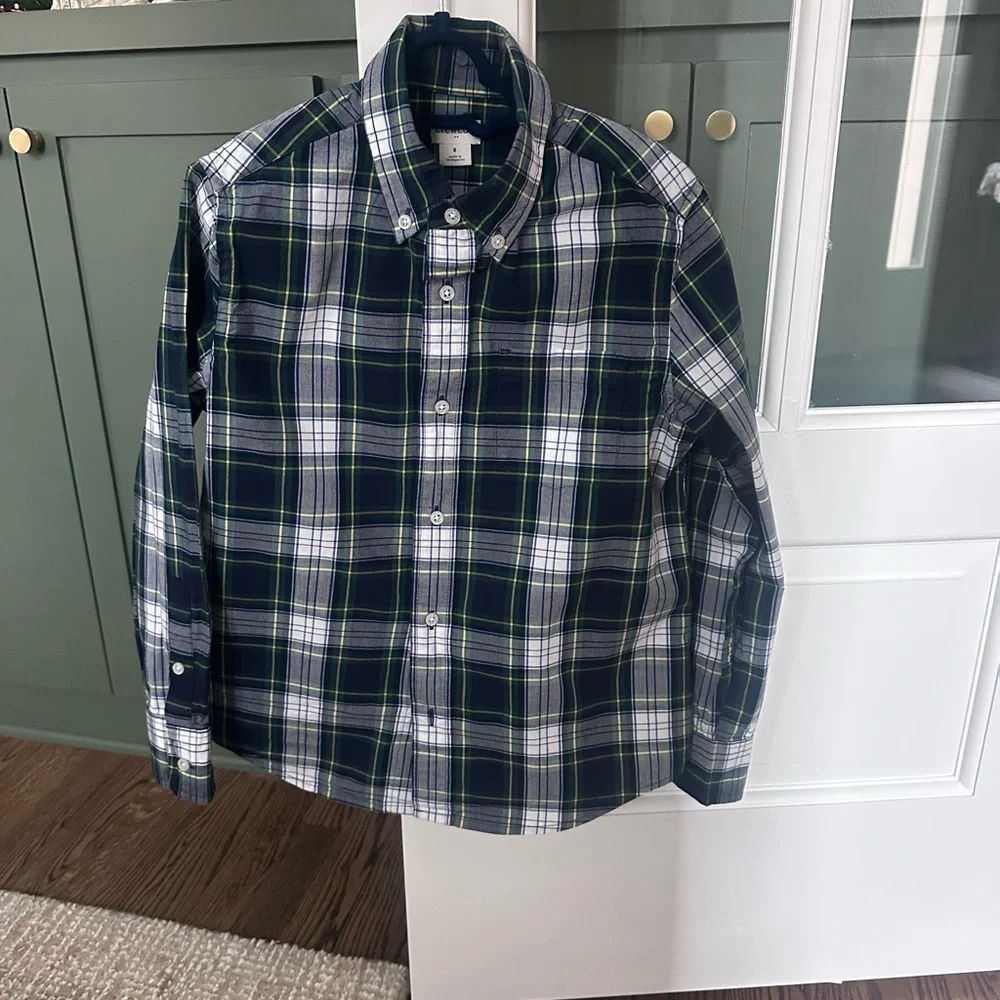 Crewcuts Navy and Green Plaid Button-Down Shirt - Picture 1 of 3